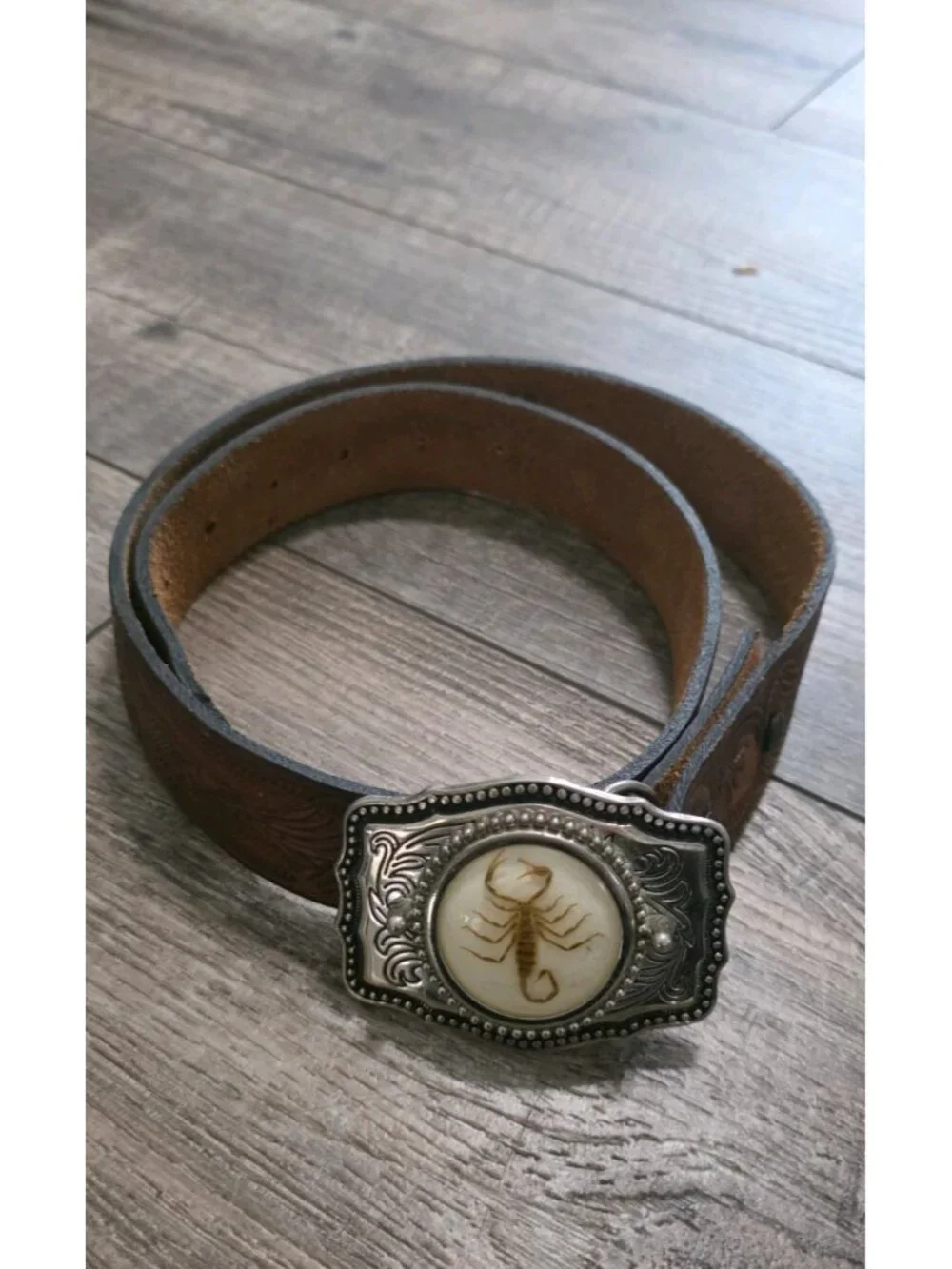 Vintage scorpio Leather Belt Buckle size 32